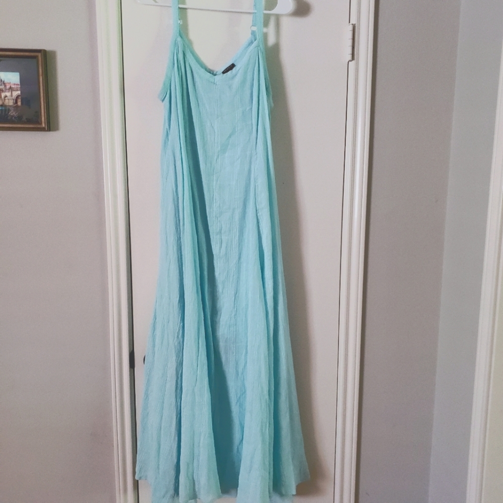 Torrid Light Turquoise Blue Cotton Spaghetti Strap Maxi Dress 1 1X 14/16 NWT